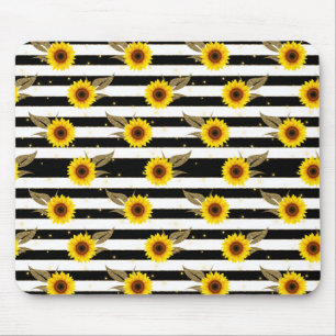 Mousepad Girassóis com Linhas Horizontais Pretas e Brancas