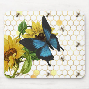Mousepad Girassóis e borboletas em Honeycomb