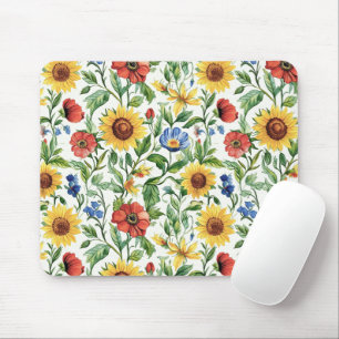 Mousepad Girassóis Italianos Florais Azul Vermelho Amarelo