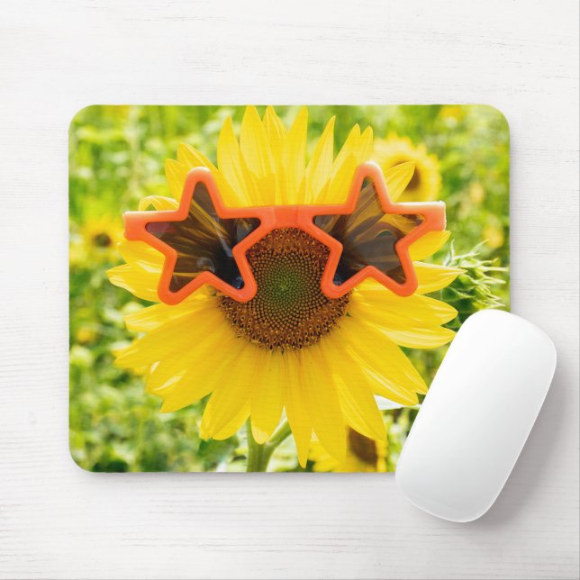 Mousepad Girassol Amarelo com óculos de sol (Com mouse)