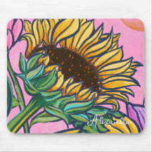 Girassol Amarelo Pintado à Mão Rosa