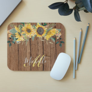 Mousepad Girassol Aquarela Madeira Rústica Personalizado