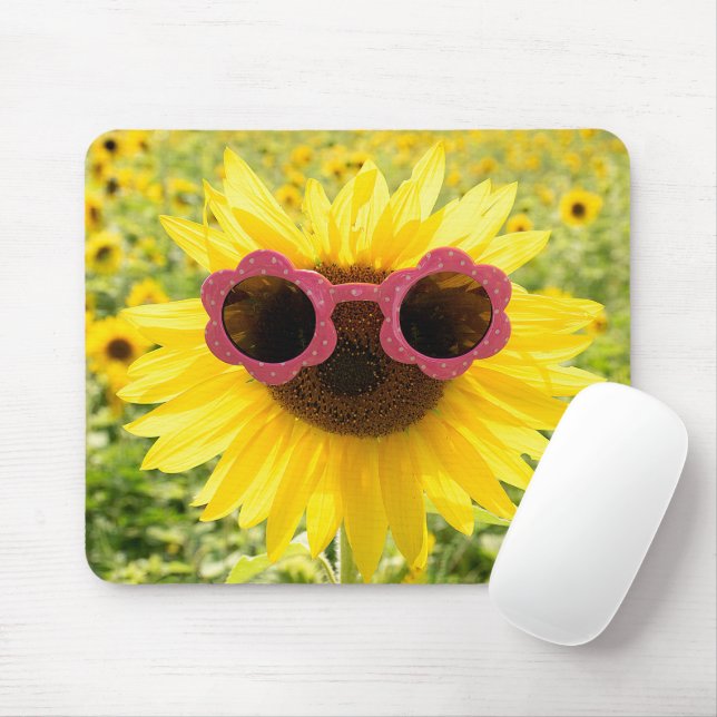 Mousepad Girassol com óculos de sol rosa (Com mouse)
