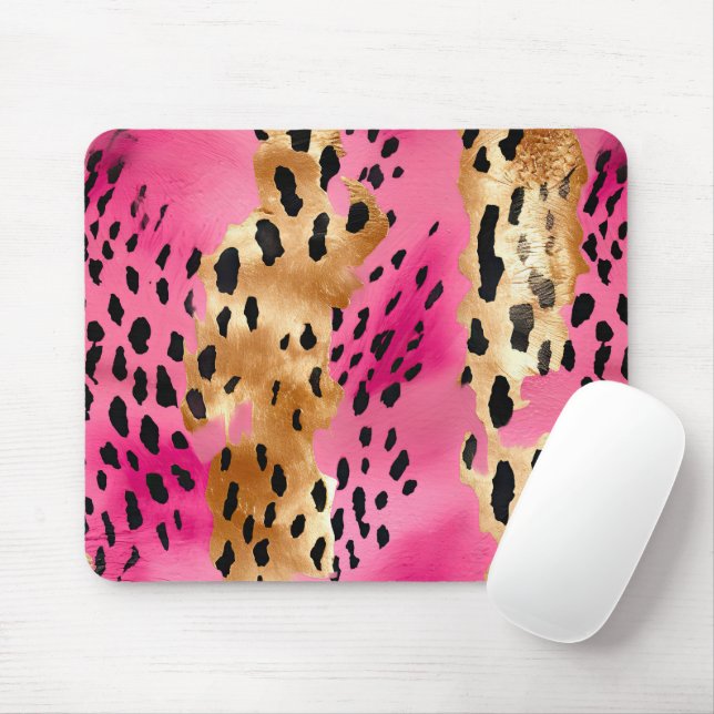 Mousepad Girassol Dourado Leopardo Preto Rosa Rosa (Com mouse)