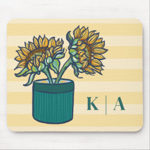 Mousepad Girassol Monograma Listrado Amarelo Elegante