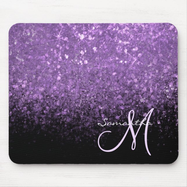 Mousepad Girassol Monograma Roxo Brilhante e Preto (Frente)