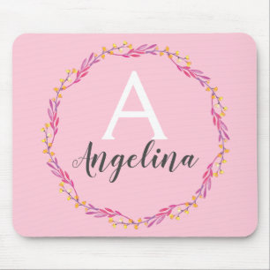 Mousepad Girassol Pálido Blush Floral Cor-de-Rosa Nome Mono