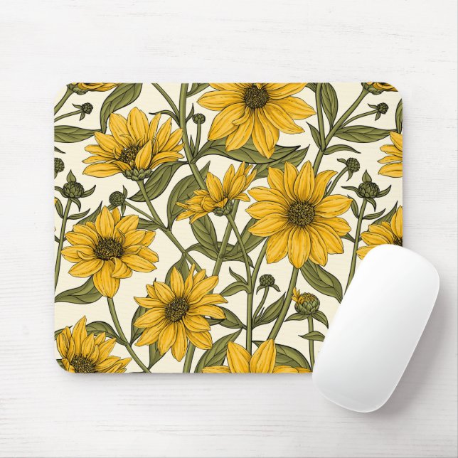 Mousepad Girassol selvagem, sunroot em branco bege (Com mouse)