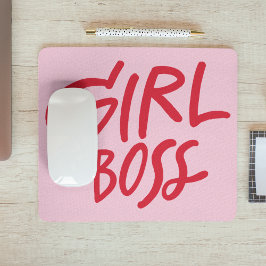 Mousepad Girl Boss Bold Typography Red & Pink Feminine