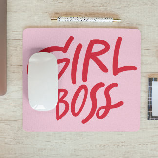 Mousepad Girl Boss Bold Typography Red & Pink Feminine