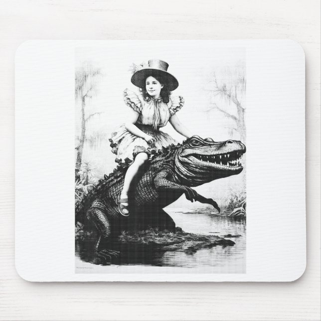 Mousepad Girl Riding Alligator _ Weird Funny Florida Crocod (Frente)