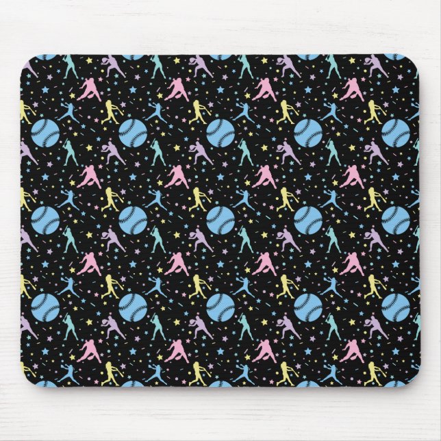 Mousepad Girls Softball - Mulheres Jogadoras com Estrelas (Frente)