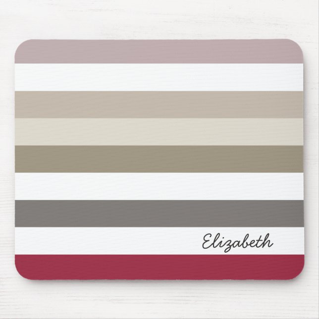 Mousepad Girly Beige Red Big Horizontal Stripes Com Nome (Frente)
