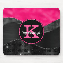 Girly Black Gray Hot Pink Waves Glam Monogram Name