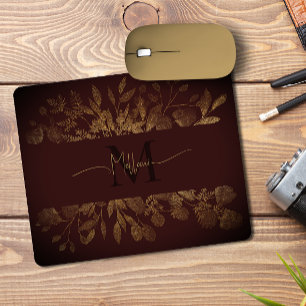 Mousepad Girly Brown & gold glitter Vintage Monograma flora