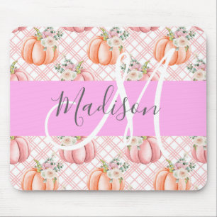 Mousepad Girly Chic Floral Pink Peach Pumpkin Monogram Name