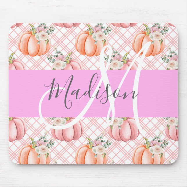 Mousepad Girly Chic Floral Pink Peach Pumpkin Monogram Name (Frente)