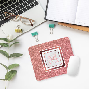 Mousepad Girly Faux Rosa Dourada Glitter Monographic Name