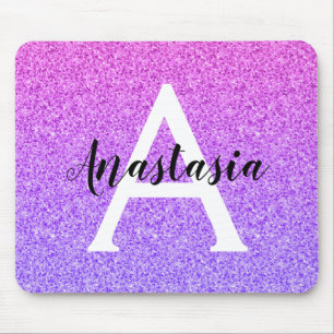 Mousepad Girly Glam Ombre Purple Glitter Sparkles Monogram