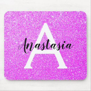 Mousepad Girly Glam Purple Glitter Sparkles Monogram Name