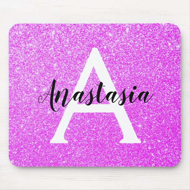 Mousepad Girly Glam Purple Glitter Sparkles Monogram Name (Frente)