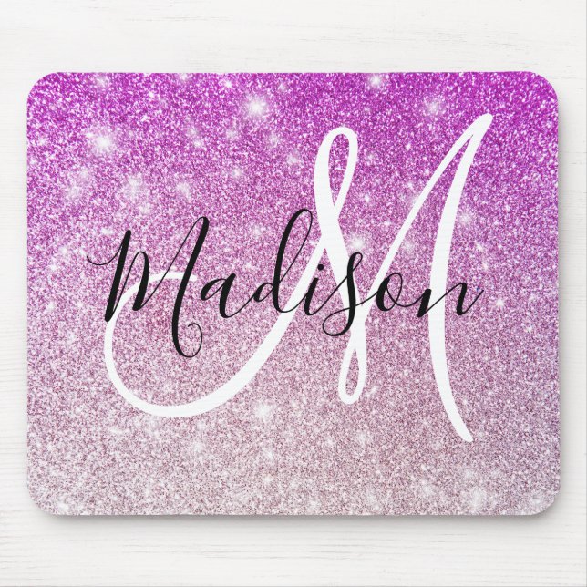 Mousepad Girly & Glam Purple Glitter Sparkles Nome do Monog (Frente)