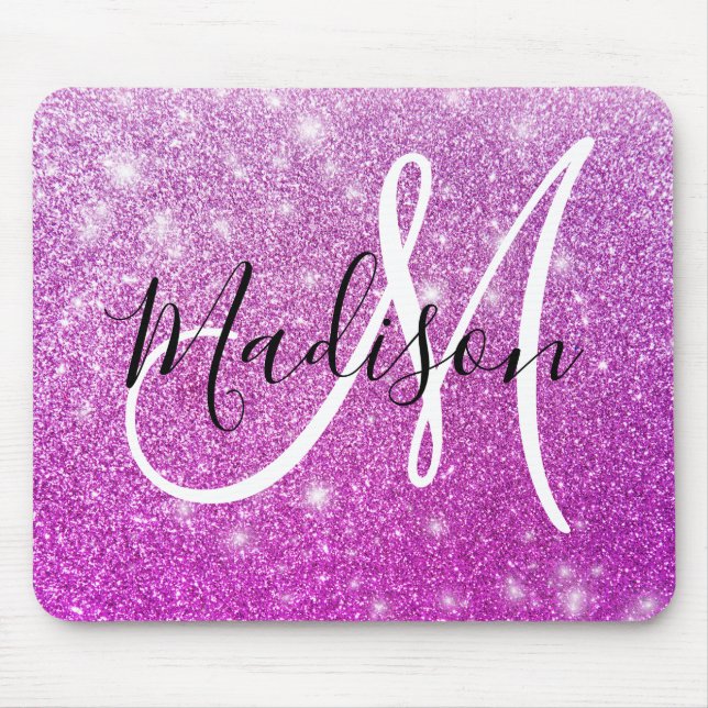 Mousepad Girly & Glam Purple Glitter Sparkles Nome do Monog (Frente)