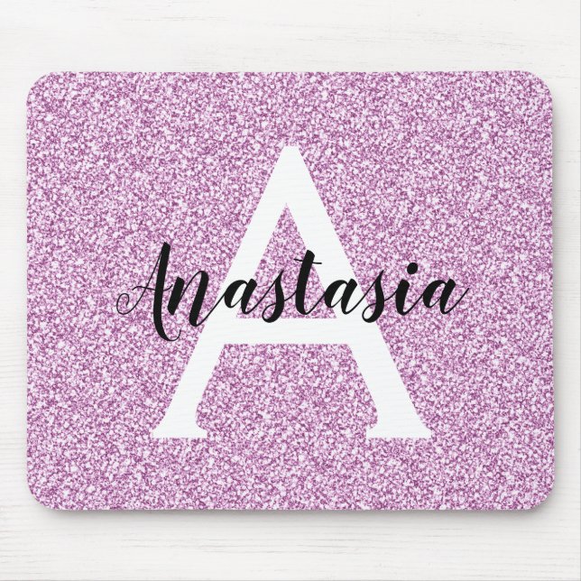 Mousepad Girly Glam Purple Glitter Sparkles Nome do Monogra (Frente)