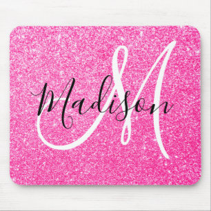 Mousepad Girly Glam Rosa Brilhante Brilho Monograma Nome