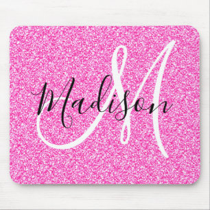 Mousepad Girly Glam Rosa Brilhante Brilho Monograma Nome