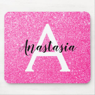 Mousepad Girly Glam Rosa Brilhante Brilho Monograma Nome