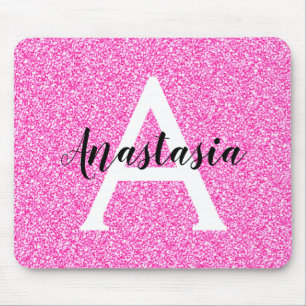 Mousepad Girly Glam Rosa Brilhante Brilho Monograma Nome