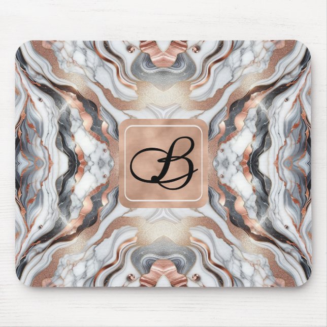 Mousepad Girly Glam Rosa Dourado Prata e Mármore Branco (Frente)