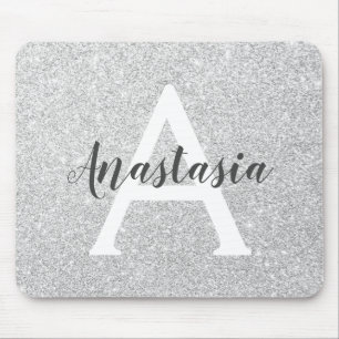 Mousepad Girly Glam Silver Glitter Sparkles Nome do Monogra