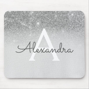 Mousepad Girly Glam Silver Sparkle Glitter Monograma