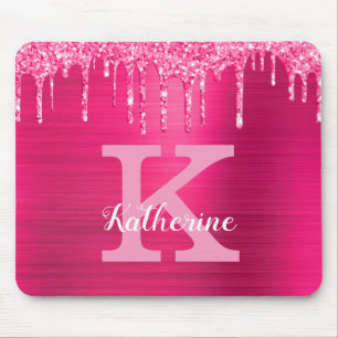 Mousepad Girly Hot Pink Glitter Drives Glam Nome do Monogra