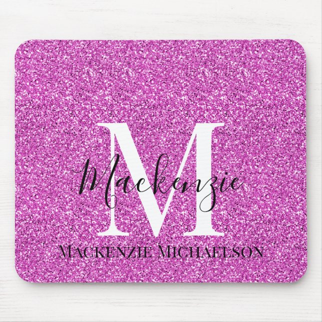 Mousepad Girly Hot Pink - Nome do Monograma (Frente)