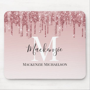 Mousepad Girly Hot Pink Ombre Glitter Nome do Monograma