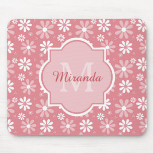 Mousepad Girly Monogramas Flores De Margarida Rosa, Cuta, C