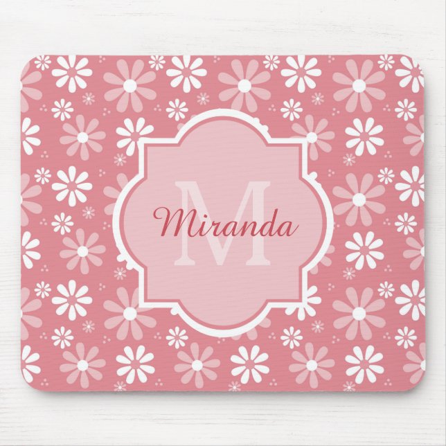 Mousepad Girly Monogramas Flores De Margarida Rosa, Cuta, C (Frente)