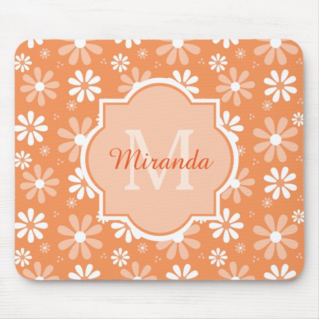 Mousepad Girly Monogramas Flores e Nome da Margarida Laranj (Frente)