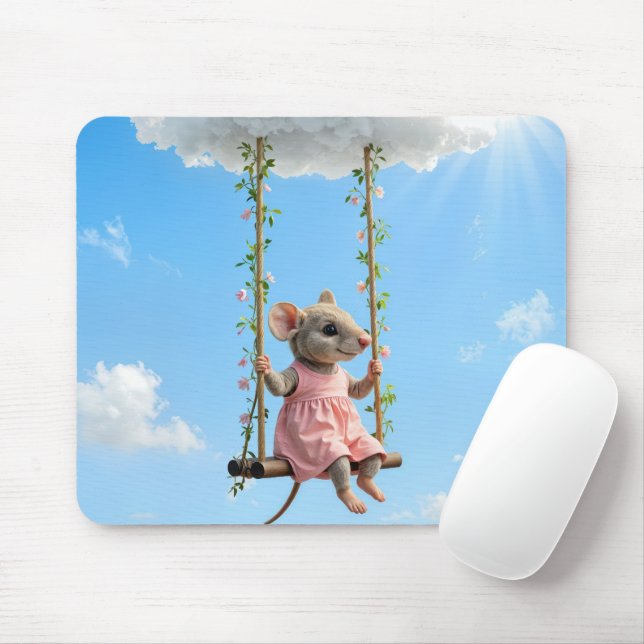 Mousepad Girly Mouse On a Swing (Com mouse)
