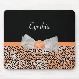Mousepad Girly Orange Cheetah Impressão Cute Arco e nome