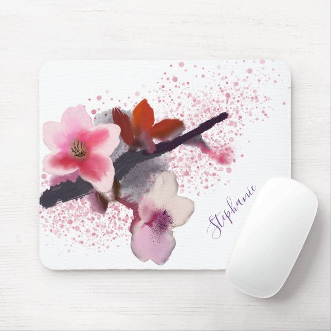 Mousepad Girly Pink Cherry Blossoms Floral (Com mouse)