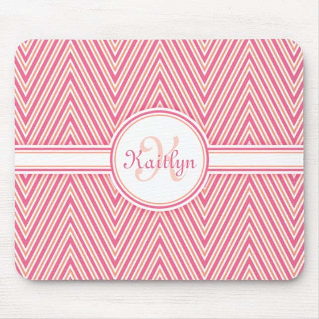 Mousepad Girly Pink Chevron com Monograma (Frente)