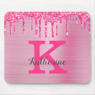 Mousepad Girly Pink Glitter Drivers Chic Glam Nome Monogram