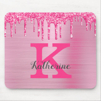Mousepad Girly Pink Glitter Drivers Chic Glam Nome Monogram