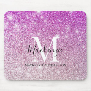 Mousepad Girly Pink Ombre Glitter Monographic Name