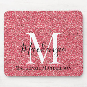 Mousepad Girly Pink Red Glitter Monographic Name
