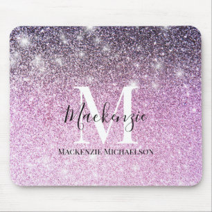 Mousepad Girly Pink Roxo Ombre Glitter Nome do Monograma
